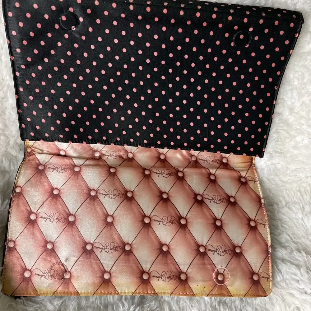 COPY - Betsey Johnson Satin Navy blue and pink polka dots Satin clutch with bow…
